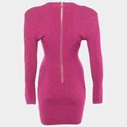 Pre Owned Balmain Pink Plunge Neck Knit Mini Dress S