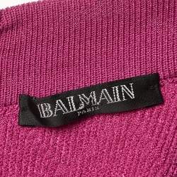 Pre Owned Balmain Pink Plunge Neck Knit Mini Dress S