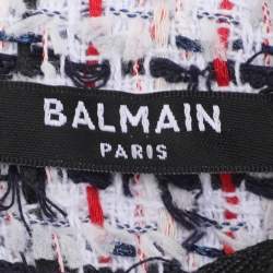 Pre Owned فستان بالمان تويد بلا أكمام أبيض ومتعدد الألوان قصير مقاس متوسط (ميديام)