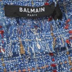 Pre Owned Balmain Blue Tweed and Denim Sleeveless Top & Mini Skirt Suits L
