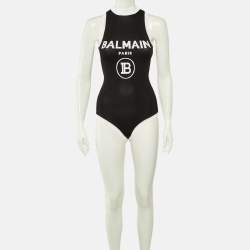 Pre Owned Balmain Monochrome Logo Knit Bodysuit S