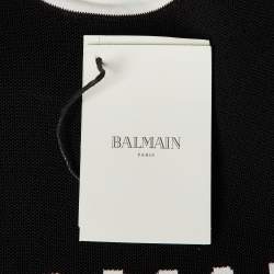 Pre Owned Balmain Monochrome Logo Knit Bodysuit S