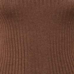 Pre Owned Balmain Brown Merino Wool Knit Bodycon Dress S