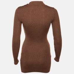 Pre Owned Balmain Brown Merino Wool Knit Bodycon Dress S