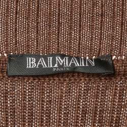 Pre Owned Balmain Brown Merino Wool Knit Bodycon Dress S