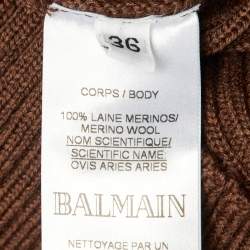 Pre Owned Balmain Brown Merino Wool Knit Bodycon Dress S