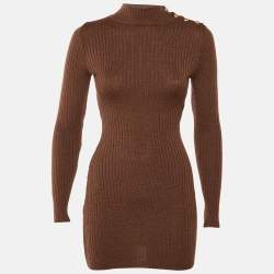 Pre Owned Balmain Brown Merino Wool Knit Bodycon Dress S
