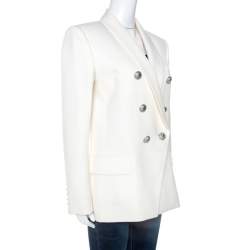 Pre Owned Balmain Off White Wool Double Breasted Blazer M
