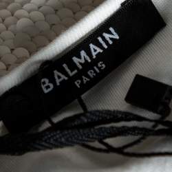 Pre Owned Balmain Pale Gold Sequined Logo Top S