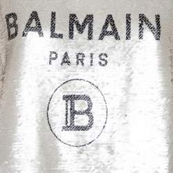 Pre Owned Balmain Pale Gold Sequined Logo Top S
