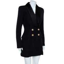 Pre Owned Balmain Black Double Beasted Wool Blazer Dress M