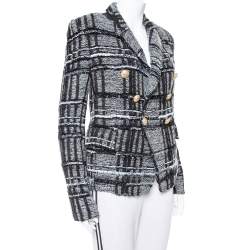 Pre Owned Balmain Monochrome Lurex Unstructured Tweed Double Breasted Blazer M
