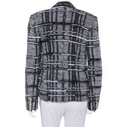 Pre Owned Balmain Monochrome Lurex Unstructured Tweed Double Breasted Blazer M
