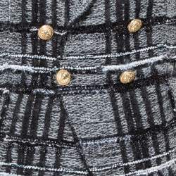 Pre Owned Balmain Monochrome Lurex Unstructured Tweed Double Breasted Blazer M