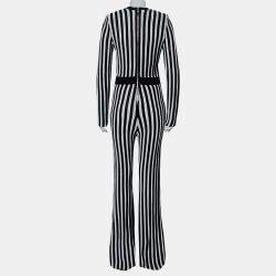 Balmain Monochrome Striped Knit Faux Wrap Jumpsuit M