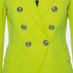 Balmain Neon Yellow Wool Double Breasted Button Front Blazer M