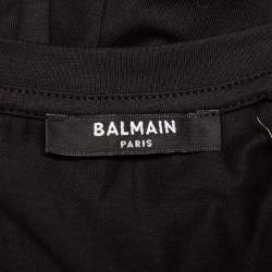 Pre Owned Balmain Black Logo Printed Cotton Crewneck Oversized T-Shirt XS