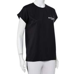 Pre Owned Balmain Black Logo Printed Cotton Crewneck Oversized T-Shirt XS