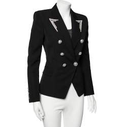 Pre Owned Balmain Black Embellished Wool Double Breasted Blazer S