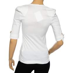 Balmain White Cotton Button Front V-Neck Half Sleeve T-Shirt S