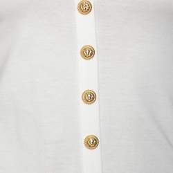 Balmain White Cotton Button Front V-Neck Half Sleeve T-Shirt S