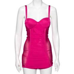 Pre Owned Balmain Pink Knit Ruched Sleeveless Bodysuit S