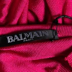 Pre Owned Balmain Pink Knit Ruched Sleeveless Bodysuit S