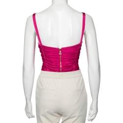 Pre Owned Balmain Pink Knit Ruched Sleeveless Bodysuit S