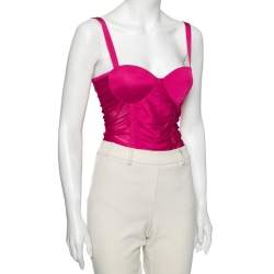 Pre Owned Balmain Pink Knit Ruched Sleeveless Bodysuit S