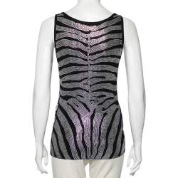 Pre Owned Balmain Black Rhinestone Zebra Pattern Embellished Jersey Top S