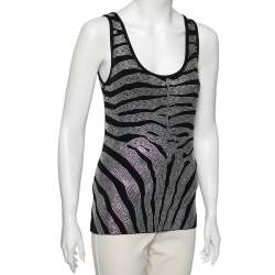 Pre Owned Balmain Black Rhinestone Zebra Pattern Embellished Jersey Top S