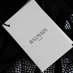 Pre Owned Balmain Black Rhinestone Zebra Pattern Embellished Jersey Top S