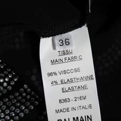 Pre Owned Balmain Black Rhinestone Zebra Pattern Embellished Jersey Top S