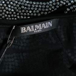 Pre Owned Balmain Black Rhinestone Zebra Pattern Embellished Jersey Top S