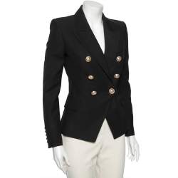Pre Owned Balmain Black Wool Crepe Double Breasted Blazer S