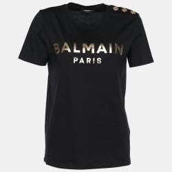Pre Owned Balmain Black Logo Printed Cotton Short Sleeve T-Shirt XS