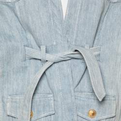 Pre Owned Balmain Light Blue Denim Belted Long Vest L