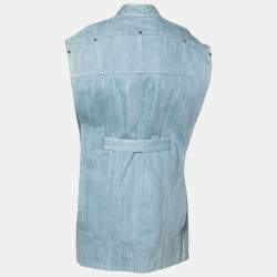 Pre Owned Balmain Light Blue Denim Belted Long Vest L