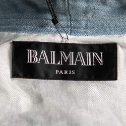 Pre Owned Balmain Light Blue Denim Belted Long Vest L