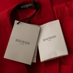 Pre Owned Balmain Red Wool Double Breasted Sleeveless Blazer Dress M