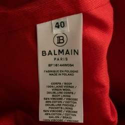Pre Owned Balmain Red Wool Double Breasted Sleeveless Blazer Dress M