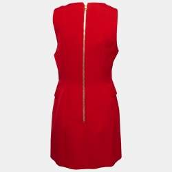 Pre Owned Balmain Red Wool Double Breasted Sleeveless Blazer Dress M