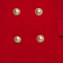 Pre Owned Balmain Red Wool Double Breasted Sleeveless Blazer Dress M