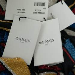 Balmain Multicolor Striped Silk Bead Embellished Top & Pleated Pant Set M