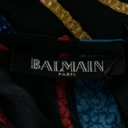 Balmain Multicolor Striped Silk Bead Embellished Top & Pleated Pant Set M