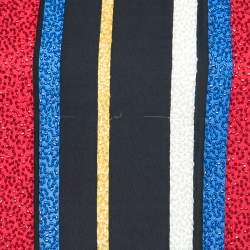 Balmain Multicolor Striped Silk Bead Embellished Top & Pleated Pant Set M