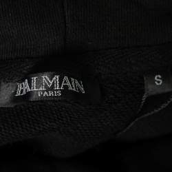 Pre Owned Balmain Black Logo Printed Cotton Zip Detail Hoodie S