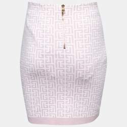 Pre Owned Balmain Pink Jacquard Lurex Knit Mini Skirt M