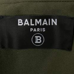 Pre Owned Balmain Olive Green Cotton Double Breasted Belted Blazer M