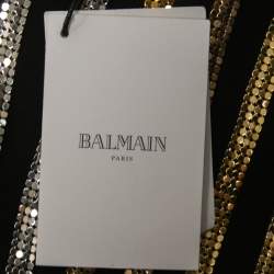 Pre Owned Balmain Black Crepe Gold Striped Embellished Strapless Mini Dress M